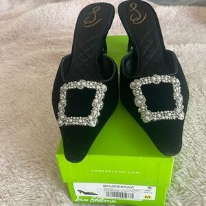 Sam Edelman Britluster Black Velvet kitten heel mule